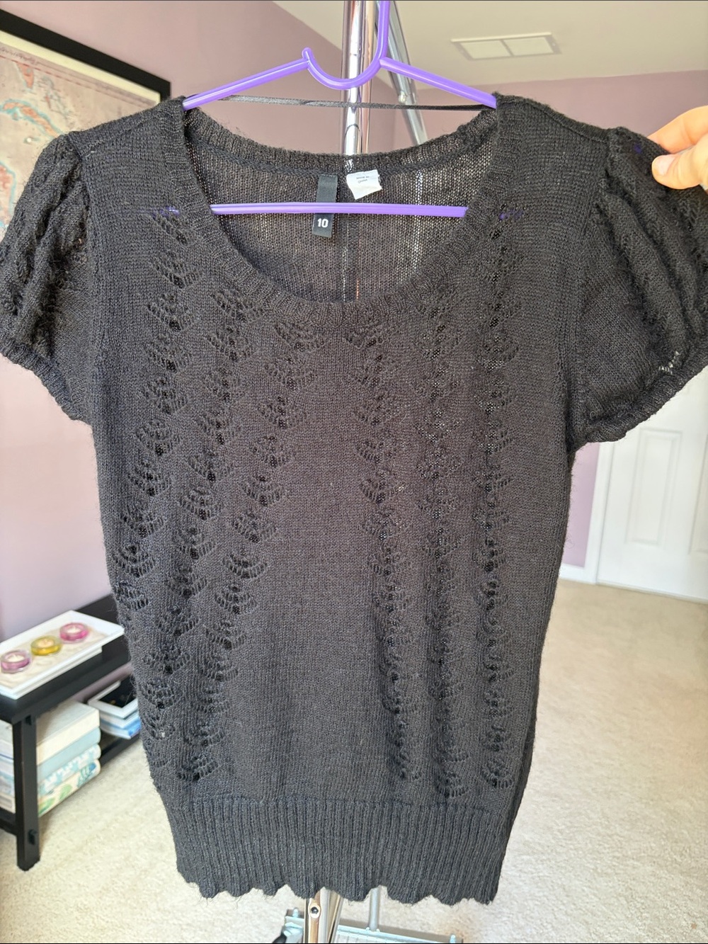 H&M Black Openwork Knit Scoop Neck Sweater